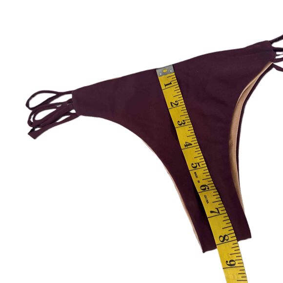S.I.E Swim Strappy Sides Solid Color Bikini Merlot Swimwear Bottom Medium - Picture 4 of 5